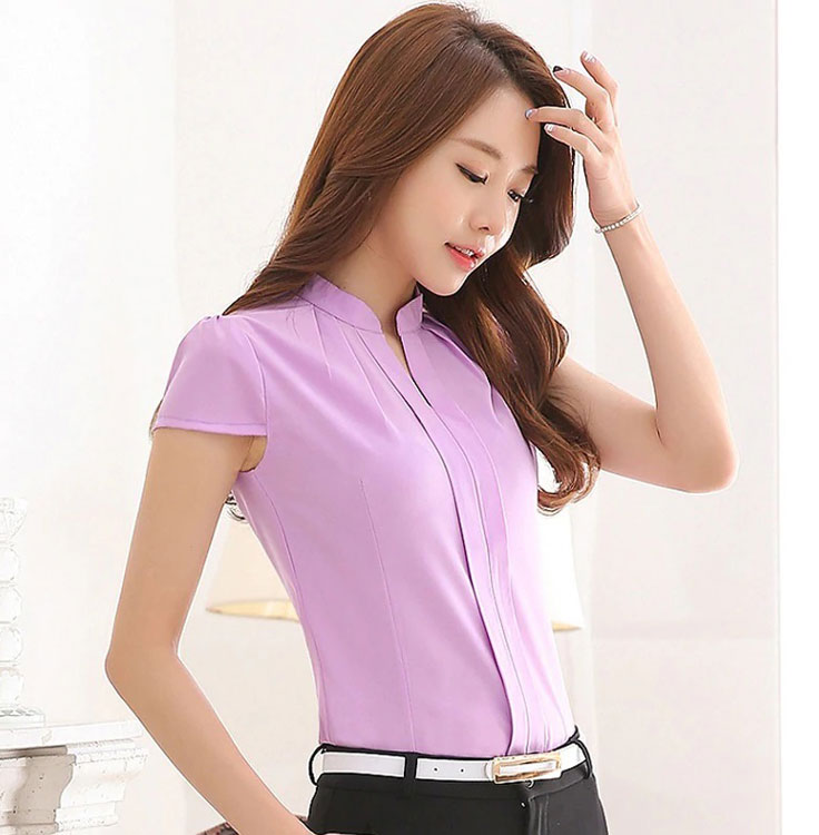 Women Chiffon Shirt Elegant Solid Color Short Sleeve Women Tops Blusas Women Chiffon Shirt Elegant Solid Color Short Sleeve Women Tops Blusas