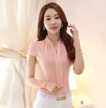 Women Chiffon Shirt Elegant Solid Color Short Sleeve Women Tops Blusas Women Chiffon Shirt Elegant Solid Color Short Sleeve Women Tops Blusas