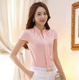 Women Chiffon Shirt Elegant Solid Color Short Sleeve Women Tops Blusas Women Chiffon Shirt Elegant Solid Color Short Sleeve Women Tops Blusas