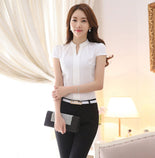 Women Chiffon Shirt Elegant Solid Color Short Sleeve Women Tops Blusas Women Chiffon Shirt Elegant Solid Color Short Sleeve Women Tops Blusas