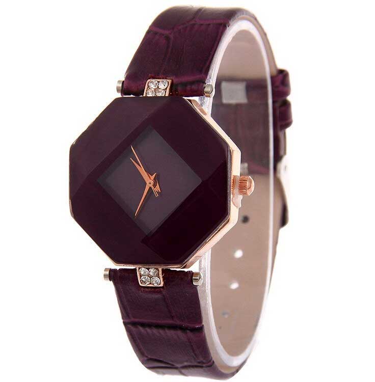 Gem Cut Geometry Crystal Leather Quartz Wristwatch Fashion Dress Gem Cut Geometry Crystal Leather Quartz Wristwatch Fashion Dress