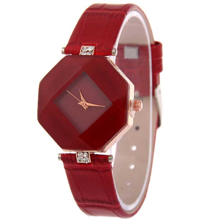 Gem Cut Geometry Crystal Leather Quartz Wristwatch Fashion Dress Gem Cut Geometry Crystal Leather Quartz Wristwatch Fashion Dress
