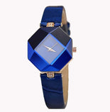 Gem Cut Geometry Crystal Leather Quartz Wristwatch Fashion Dress