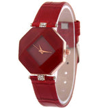 Gem Cut Geometry Crystal Leather Quartz Wristwatch Fashion Dress
